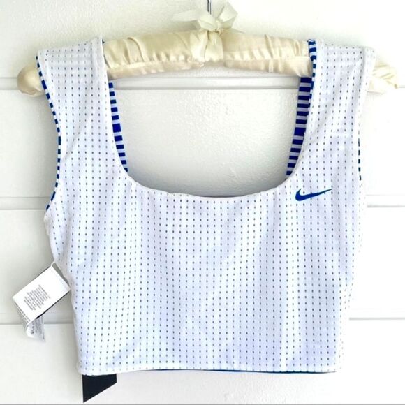 Nike Sport Mesh Reversible midkini Sporty Bikini Swim top  Blue & White size Xl - Picture 2 of 7